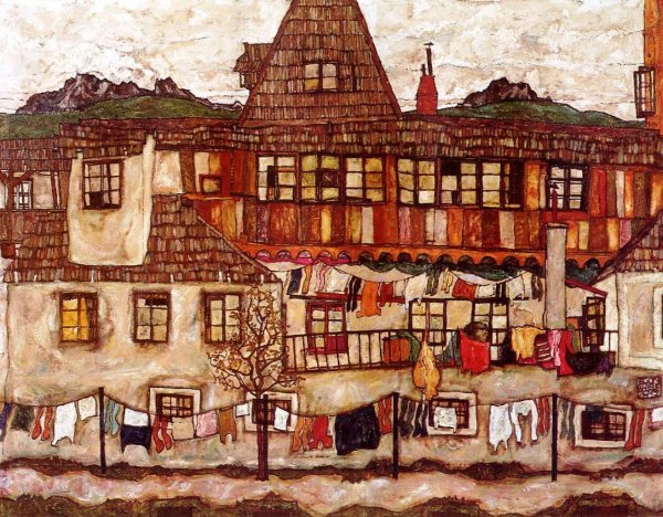 Main Product Photo of House with Drying Laundry Painting by Egon Schiele