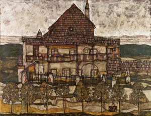 House with Shingle Roof by Egon Schiele Oil Painting