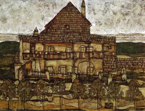 House with Shingles by Egon Schiele - Oil Painting Reproduction