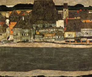 Houses by the River II also known as The Old City II by Egon Schiele - Oil Painting Reproduction