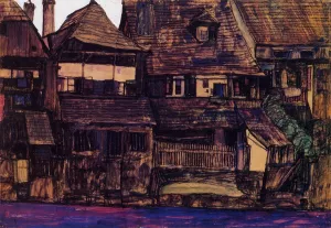 Houses on the Moldau, Krumau by Egon Schiele Oil Painting