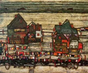 Houses with Laundry also known as Seeburg II by Egon Schiele - Oil Painting Reproduction