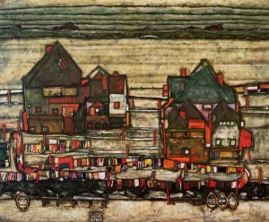 Houses with Laundry also known as Seeburg II Oil painting by Egon Schiele