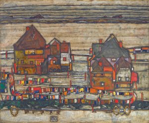 Houses With Laundry by Egon Schiele Oil Painting