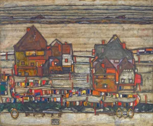 Houses With Laundry by Egon Schiele Oil Painting