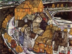 Island Town also known as Krumau Town Crescent II by Egon Schiele Oil Painting