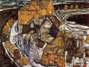 Island Town also known as Krumau Town Crescent II by Egon Schiele - Oil Painting Reproduction