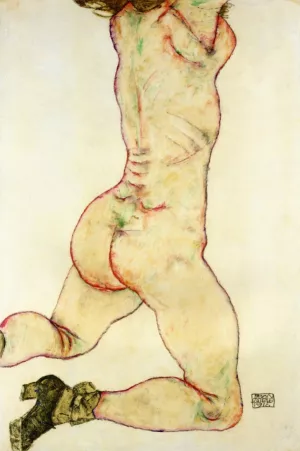Kneeling Female Nude, Back View Oil painting by Egon Schiele