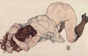 Kneeling Girl, Resting on Both Elbows by Egon Schiele Oil Painting