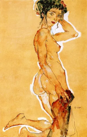 Kneeling Nude by Egon Schiele - Oil Painting Reproduction