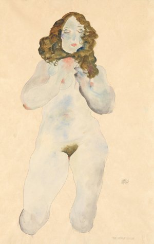 Kniender weiblicher Akt by Egon Schiele Oil Painting