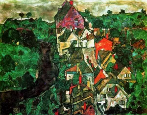Krumau Landscape also known as Town and River Oil painting by Egon Schiele