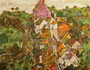 Landscape at Krumau Oil painting by Egon Schiele