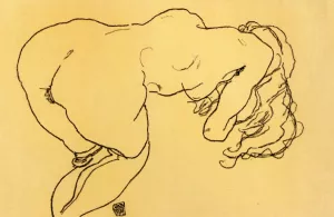 Langhaariger Akt, Vornubergebeugt, Ruckenansicht by Egon Schiele - Oil Painting Reproduction
