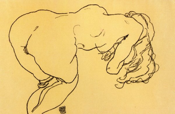 Main Product Photo of Langhaariger Akt, Vornubergebeugt, Ruckenansicht Painting by Egon Schiele