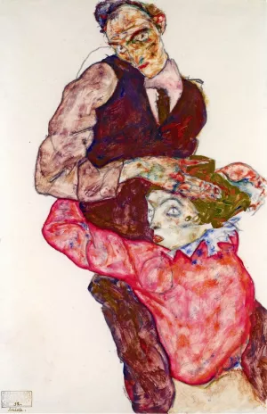 Lovers - Self-Portrait with Wally painting by Egon Schiele