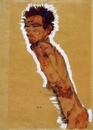 Male Nude in Profile Facing Left also known as Self Portrait by Egon Schiele Oil Painting