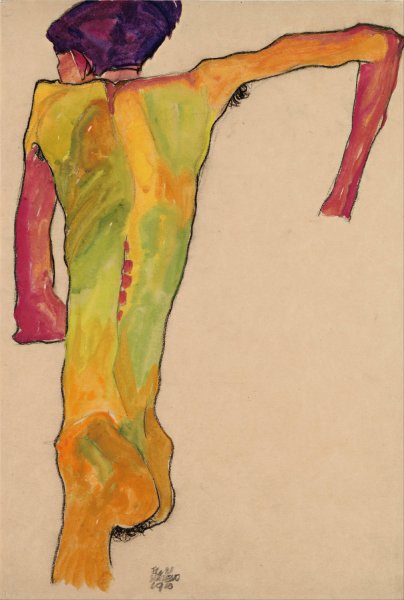 Male Nude, Propping Himself Up  by Egon Schiele - Hand-Painted Oil Painting Reproduction