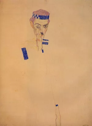 Man with Blue Headband and Hand on Cheek by Egon Schiele - Oil Painting Reproduction