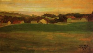 Meadow with Village in Background II Oil painting by Egon Schiele
