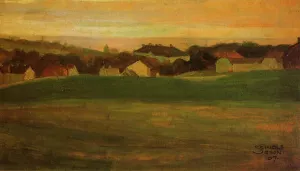 Meadow with Village in Background II by Egon Schiele Oil Painting