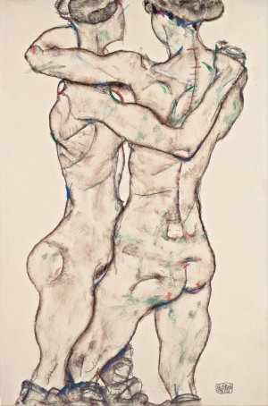 Naked Girls Embracing by Egon Schiele Oil Painting