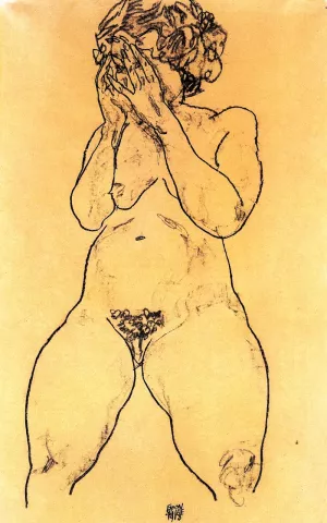 Nude Gir from the Front, Hands over Her Face by Egon Schiele Oil Painting