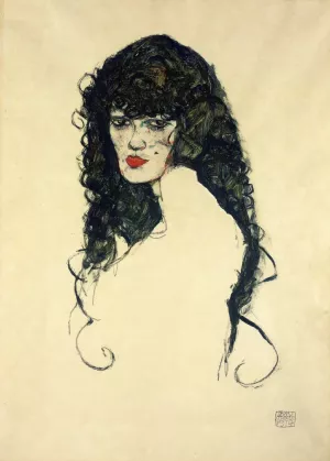 Portrait of a Woman with Black Hair by Egon Schiele - Oil Painting Reproduction