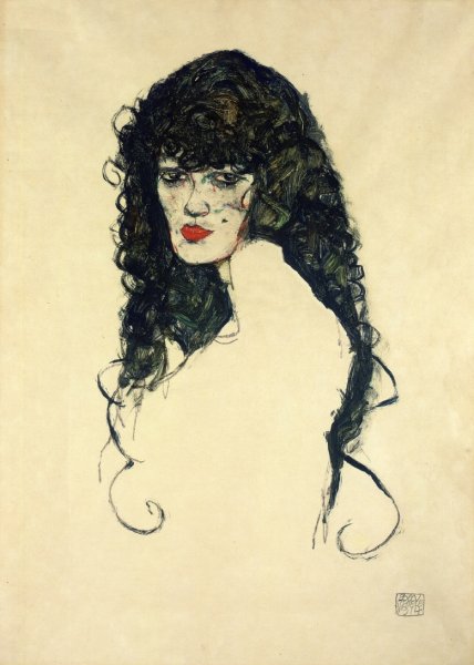 Main Product Photo of Portrait of a Woman with Black Hair Painting by Egon Schiele