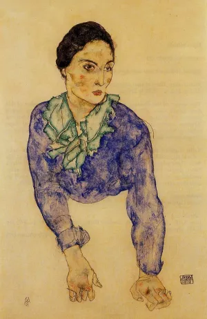 Portrait of a Woman with Blue and Green Scarf by Egon Schiele - Oil Painting Reproduction