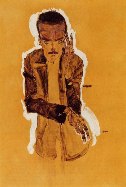 Main Product Photo of Portrait of Eduard Kosmack with Raised Left Hand Painting by Egon Schiele