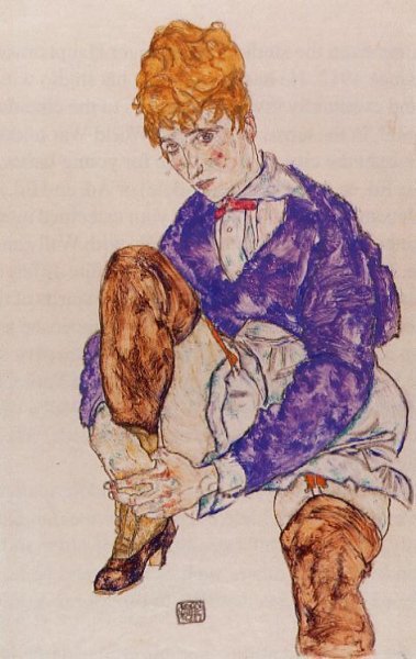 Main Product Photo of Portrait of the Artist's Wife Seated, Holding Her Right Leg Painting by Egon Schiele