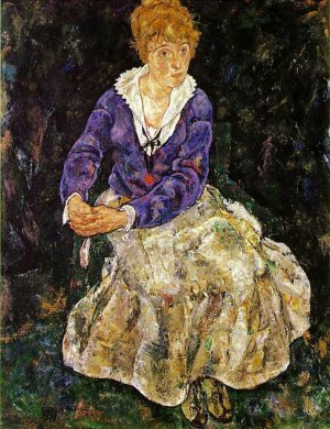 Portrait of the Artist's Wife, Seated Oil painting by Egon Schiele