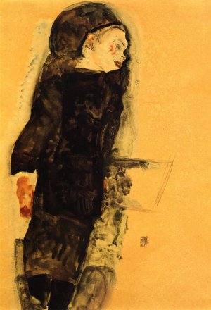 Reclining Girl, with Round Head Oil painting by Egon Schiele