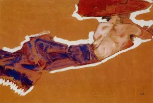 Reclining Semi-Nude with Red Hat by Egon Schiele - Oil Painting Reproduction