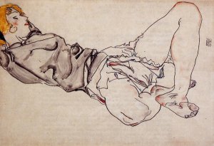 Reclining Woman with Blond Hair by Egon Schiele Oil Painting