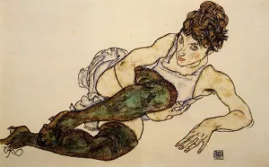 Reclining Woman with Green Stockings also known as Adele Harms by Egon Schiele - Oil Painting Reproduction