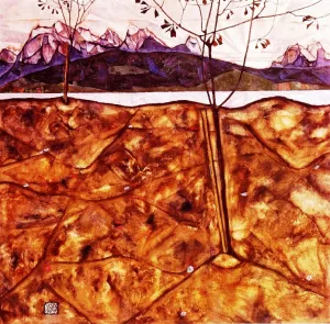 River Landscape Oil painting by Egon Schiele