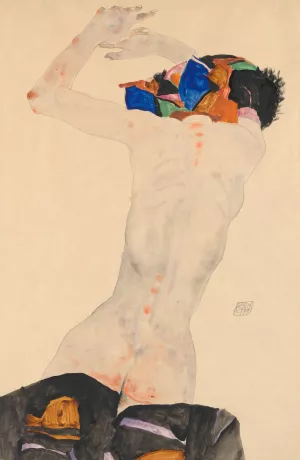 Ruckenakt mit buntem Tuch by Egon Schiele Oil Painting