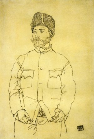 Russian Prisoner of War with Fur Hat Oil painting by Egon Schiele