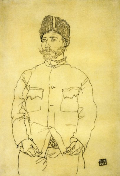 Russian Prisoner of War with Fur Hat by Egon Schiele - Hand-Painted Oil Painting Reproduction