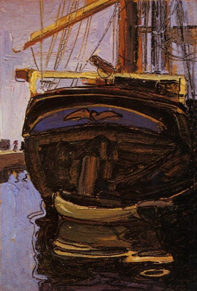 Main Product Photo of Sailing Ship with Dinghy Painting by Egon Schiele