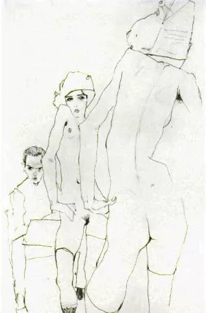 Schiele Drawing Nude Before Mirror by Egon Schiele - Oil Painting Reproduction