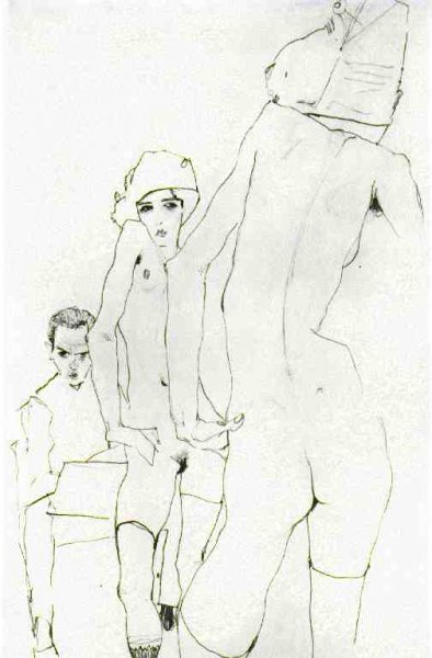 Main Product Photo of Schiele Drawing Nude Before Mirror Painting by Egon Schiele