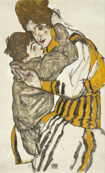 Schiele's Wife with Her Little Nephew  by Egon Schiele - Hand-Painted Oil Painting Reproduction