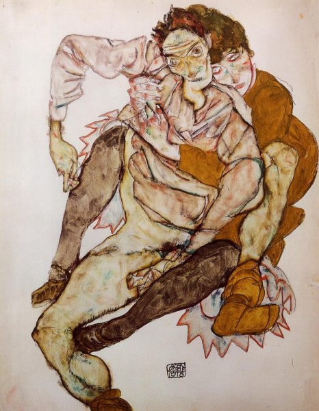 Seated Couple also known as Egon and Edith Schiele by Egon Schiele - Hand-Painted Oil Painting Reproduction