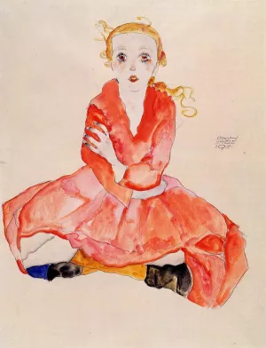 Seated Girl Facing Front by Egon Schiele - Oil Painting Reproduction