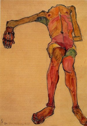 Seated Male Nude, Right Hand Outstretched Oil painting by Egon Schiele