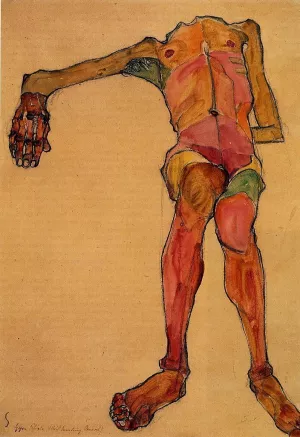 Seated Male Nude, Right Hand Outstretched by Egon Schiele Oil Painting