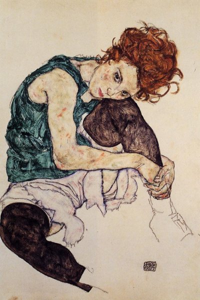 Main Product Photo of Seated Woman with Bent Knee Painting by Egon Schiele
